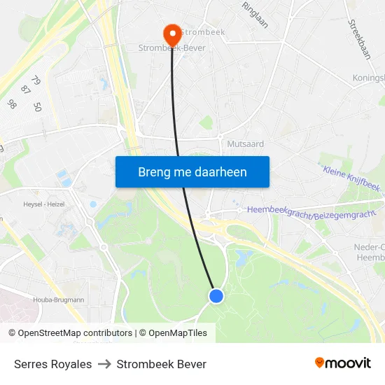 Serres Royales to Strombeek Bever map