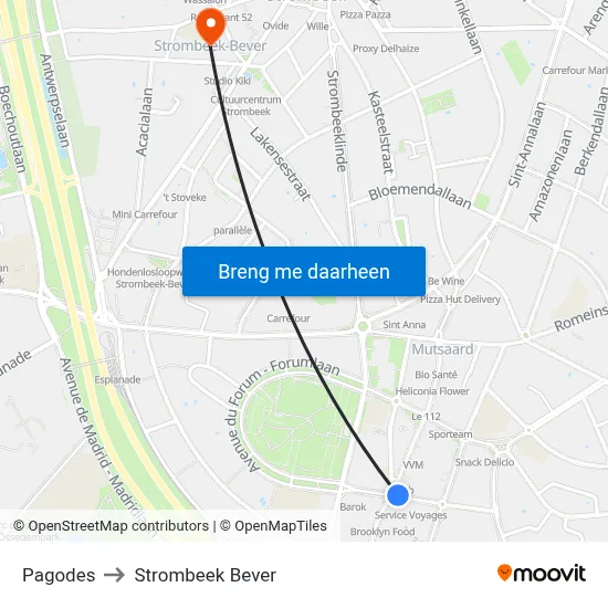 Pagodes to Strombeek Bever map