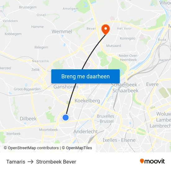 Tamaris to Strombeek Bever map