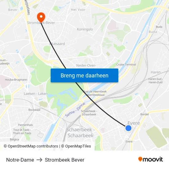 Notre-Dame to Strombeek Bever map