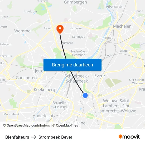 Bienfaiteurs to Strombeek Bever map
