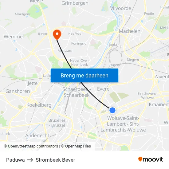 Paduwa to Strombeek Bever map