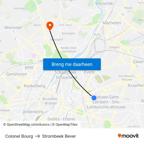 Colonel Bourg to Strombeek Bever map