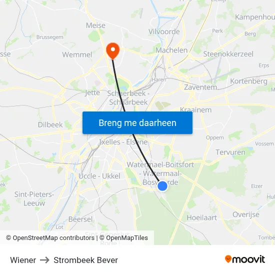 Wiener to Strombeek Bever map