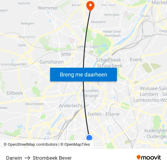 Darwin to Strombeek Bever map