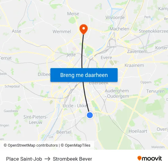 Place Saint-Job to Strombeek Bever map