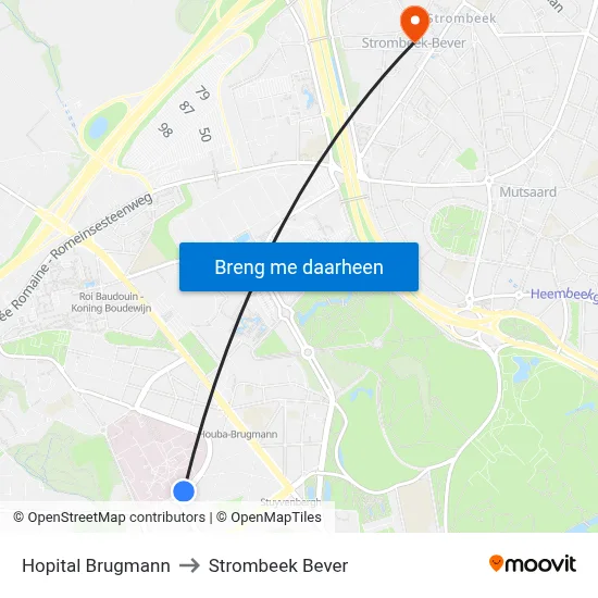 Hopital Brugmann to Strombeek Bever map