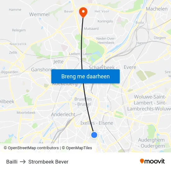 Bailli to Strombeek Bever map