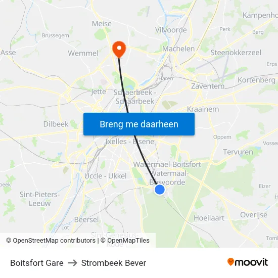 Boitsfort Gare to Strombeek Bever map