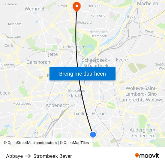Abbaye to Strombeek Bever map