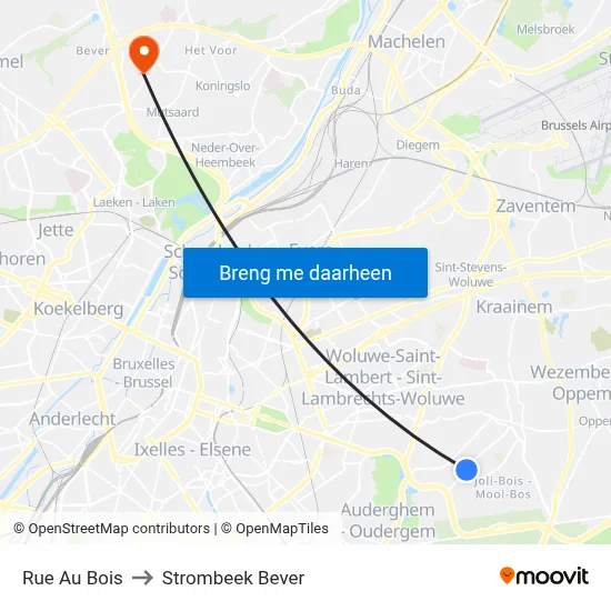 Rue Au Bois to Strombeek Bever map