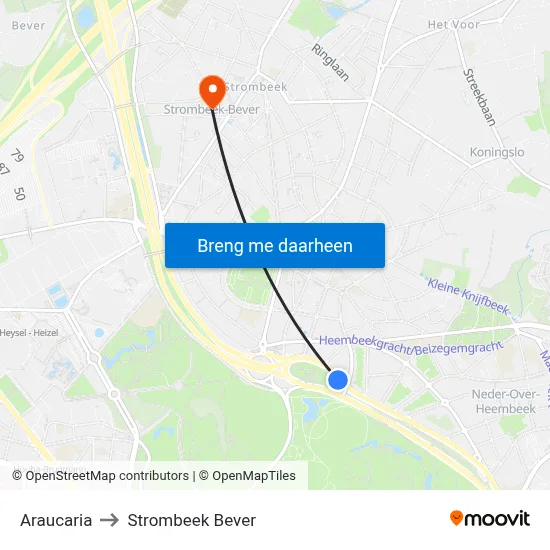 Araucaria to Strombeek Bever map