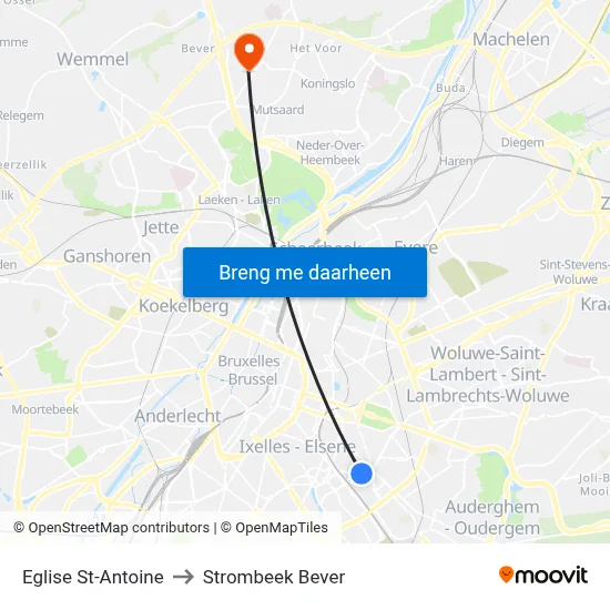 Eglise St-Antoine to Strombeek Bever map