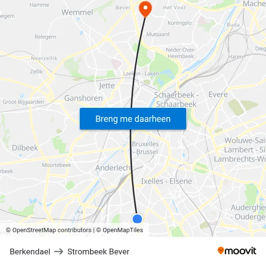 Berkendael to Strombeek Bever map