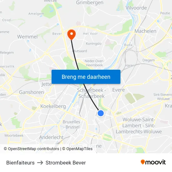 Bienfaiteurs to Strombeek Bever map