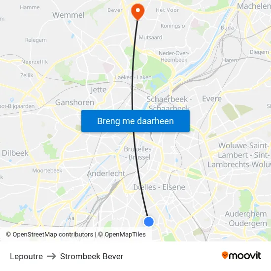 Lepoutre to Strombeek Bever map