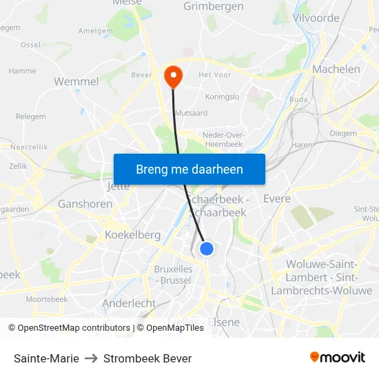 Sainte-Marie to Strombeek Bever map