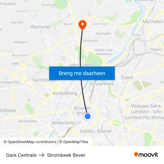Gare Centrale to Strombeek Bever map