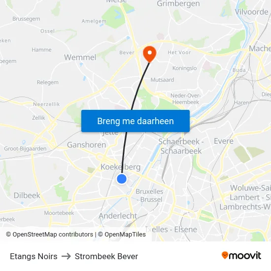 Etangs Noirs to Strombeek Bever map
