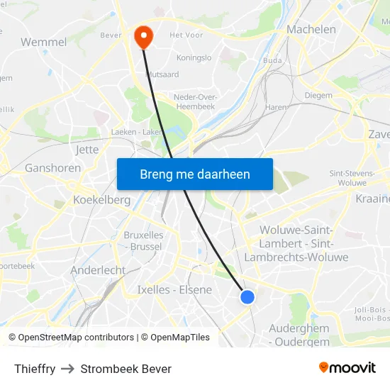 Thieffry to Strombeek Bever map