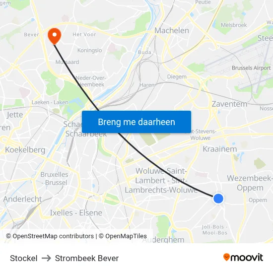 Stockel to Strombeek Bever map