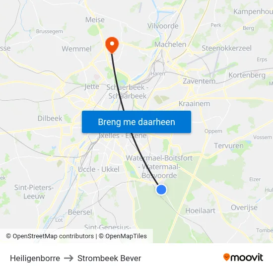Heiligenborre to Strombeek Bever map