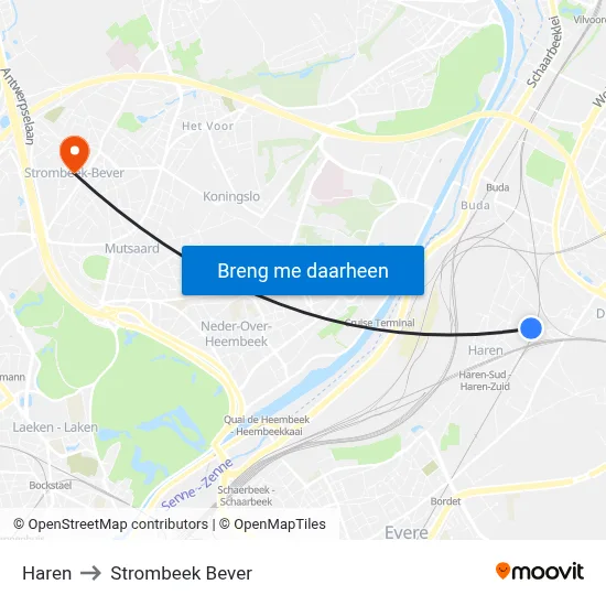 Haren to Strombeek Bever map