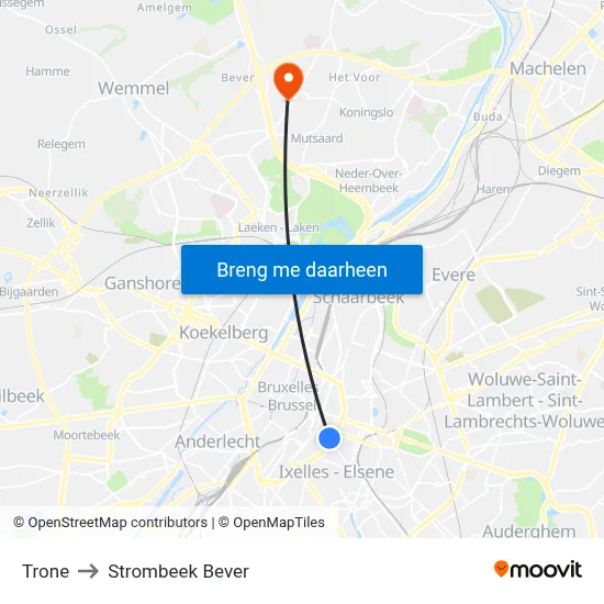 Trone to Strombeek Bever map