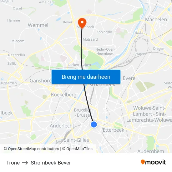 Trone to Strombeek Bever map