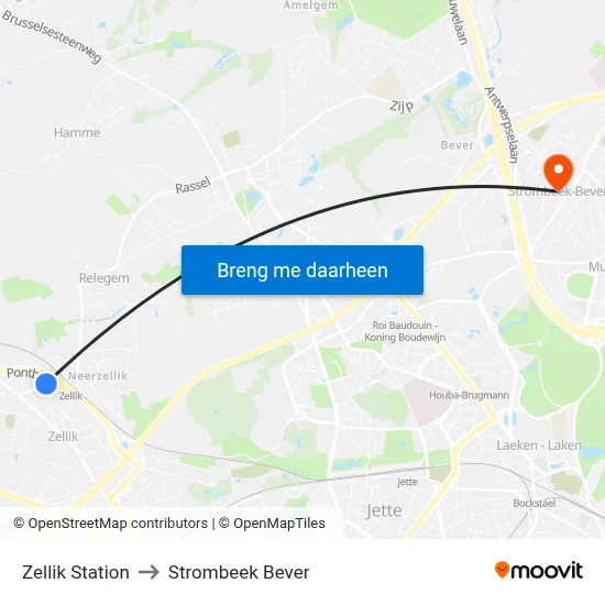 Zellik Station to Strombeek Bever map