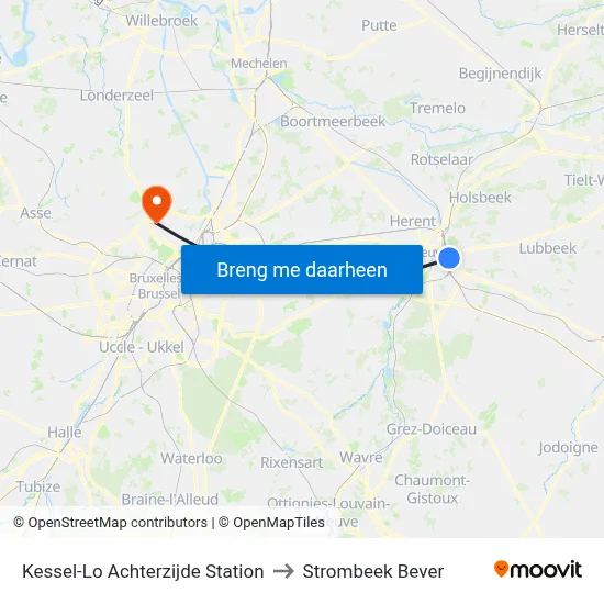 Kessel-Lo Achterzijde Station to Strombeek Bever map