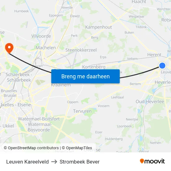 Leuven Kareelveld to Strombeek Bever map