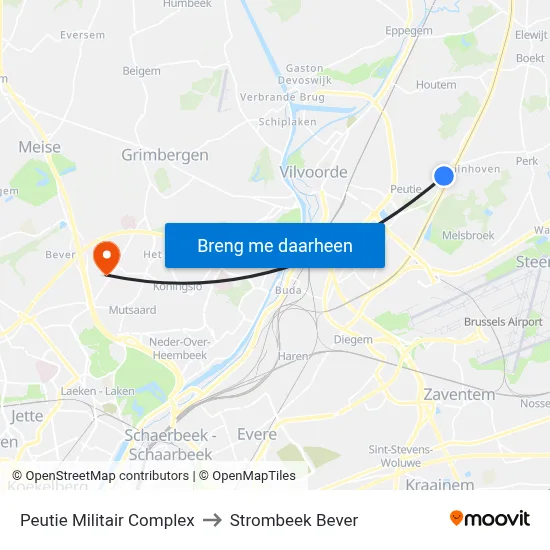 Peutie Militair Complex to Strombeek Bever map