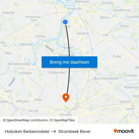 Hoboken Berkenrodelei to Strombeek Bever map