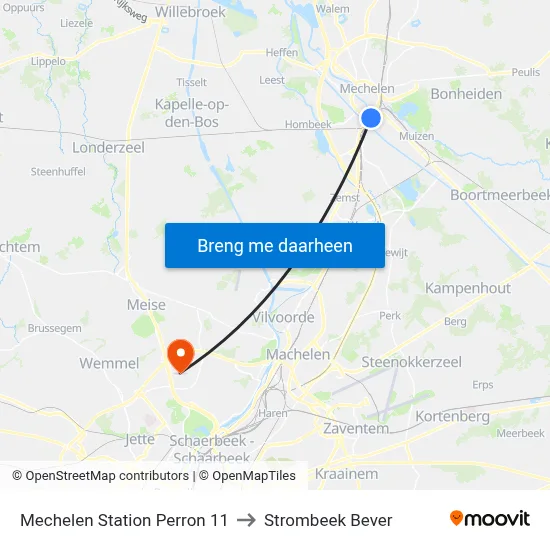 Mechelen Station Perron 11 to Strombeek Bever map