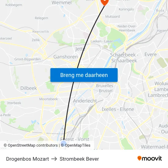 Drogenbos Mozart to Strombeek Bever map