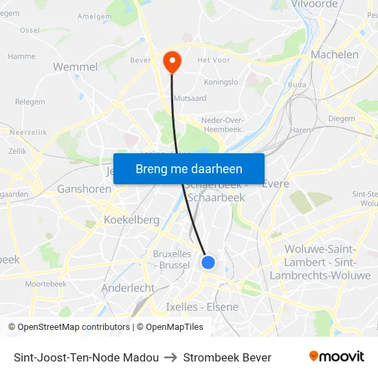 Sint-Joost-Ten-Node Madou to Strombeek Bever map