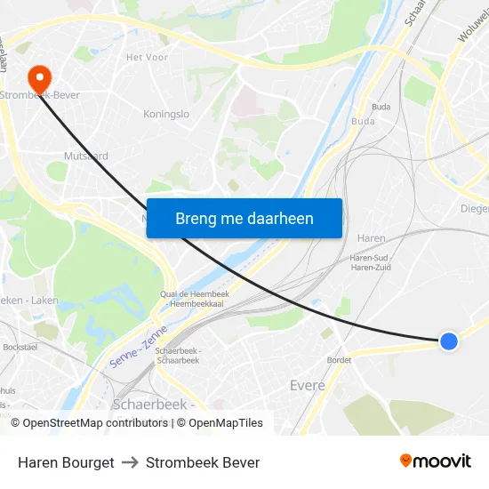 Haren Bourget to Strombeek Bever map