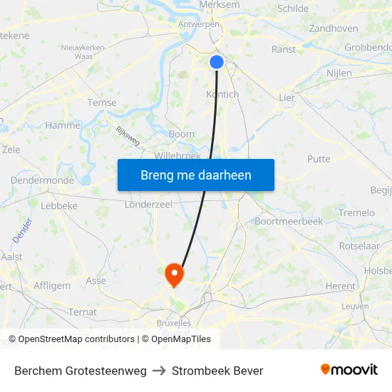 Berchem Grotesteenweg to Strombeek Bever map