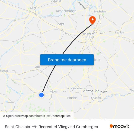 Saint-Ghislain to Recreatief Vliegveld Grimbergen map