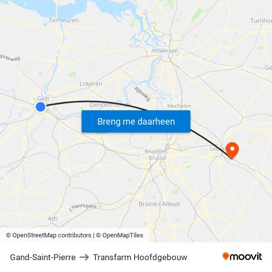 Gand-Saint-Pierre to Transfarm Hoofdgebouw map