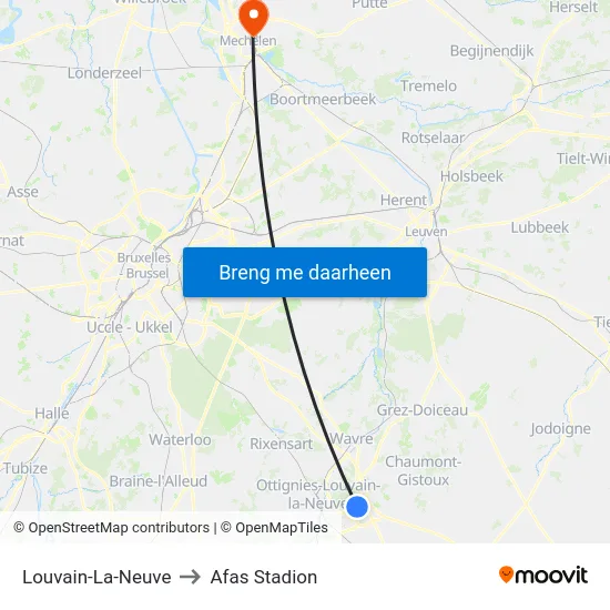 Louvain-La-Neuve to Afas Stadion map