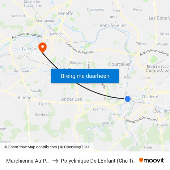 Marchienne-Au-Pont to Polyclinique De L'Enfant (Chu Tivoli) map