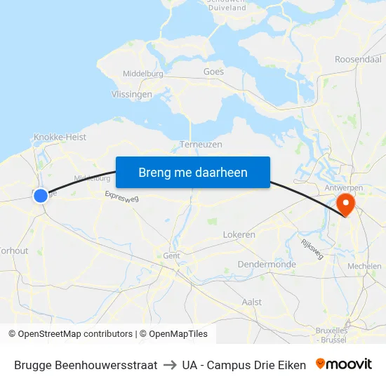 Brugge Beenhouwersstraat to UA - Campus Drie Eiken map