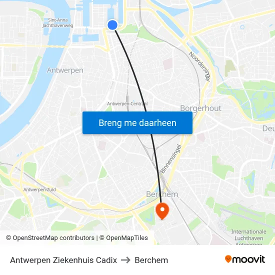 Antwerpen Ziekenhuis Cadix to Berchem map