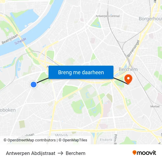 Antwerpen Abdijstraat to Berchem map