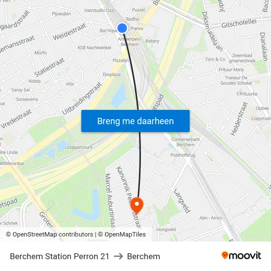 Berchem Station Perron 21 to Berchem map