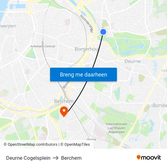 Deurne Cogelsplein to Berchem map