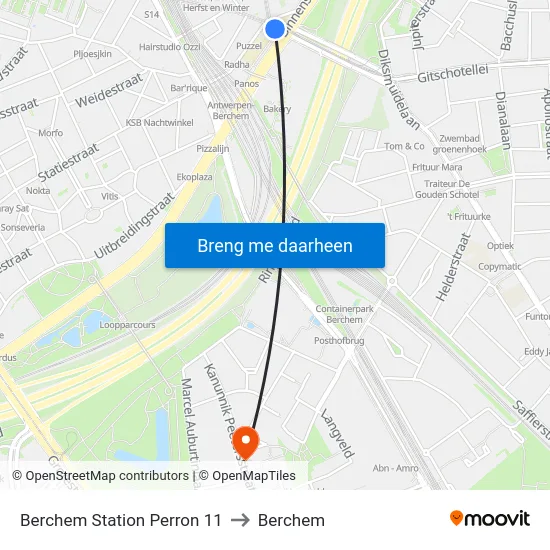 Berchem Station Perron 11 to Berchem map