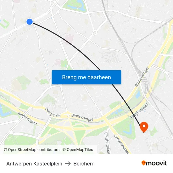 Antwerpen Kasteelplein to Berchem map